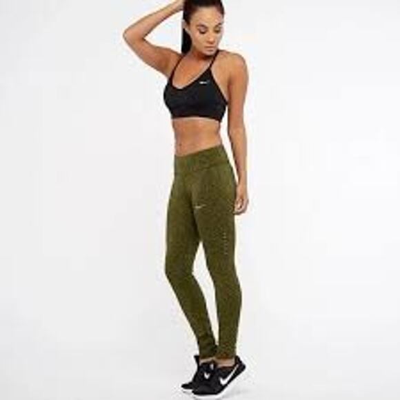 Nike Power Epic Lux Tights Leggings Womens Size Small Legion Green Textured Run - Picture 1 of 8